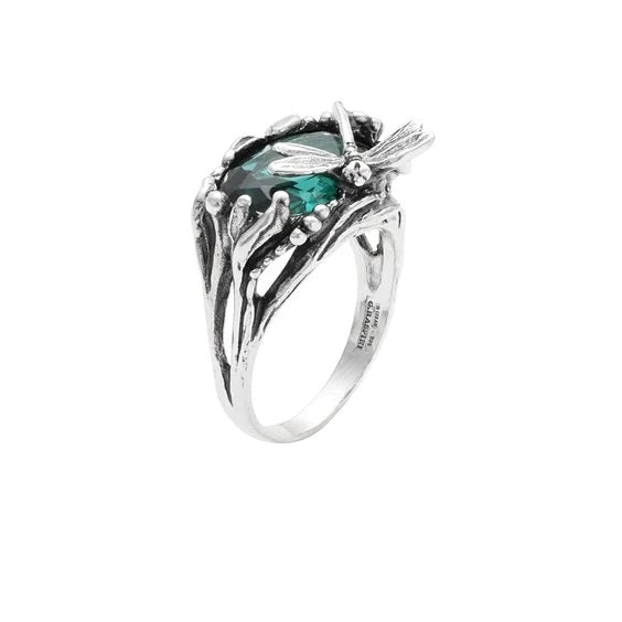 ANELLI RASPINI MOD. 12078_16 silver nature-inspired ring with green gemstone and dragonfly design.