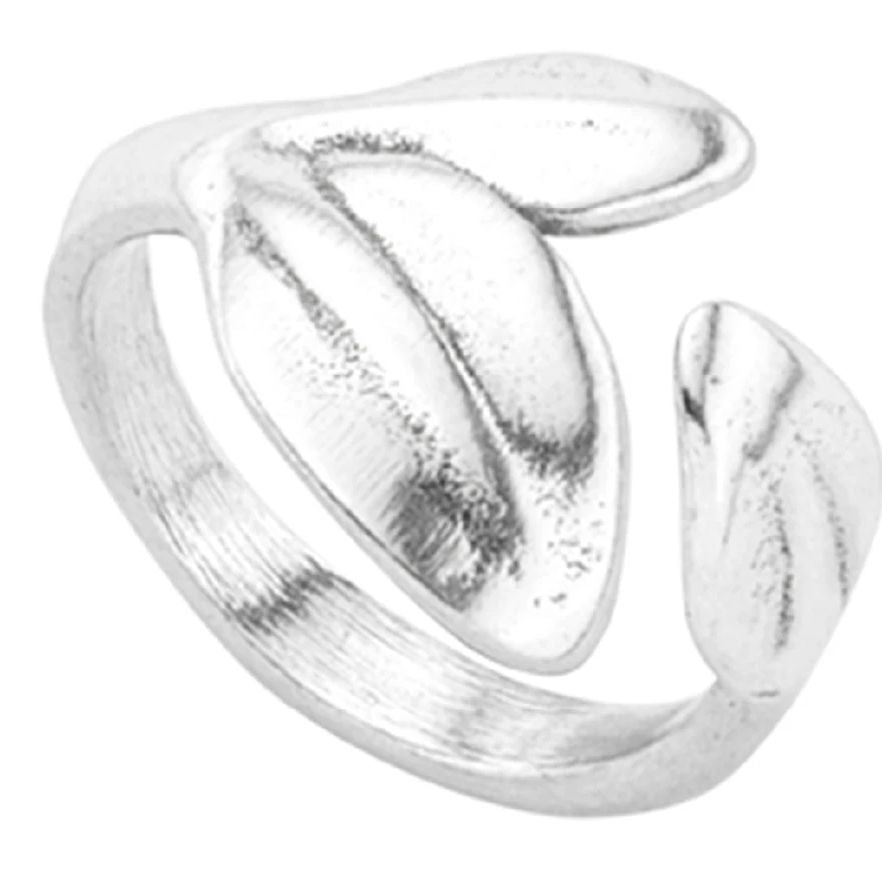 Silver ring ANELLI UNO DE 50 MOD. UD_ANI0602MTL00015 with unique leaf design.