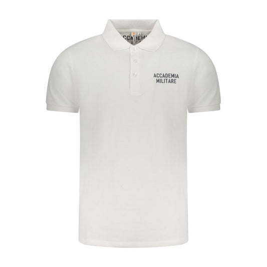 Accademia Militare White Cotton Polo Shirt with short sleeves, contrast details, and logo print, featuring a 3-button design.