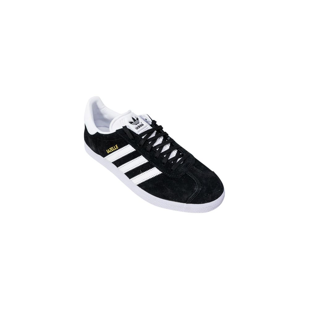 Adidas Black Polyethylene Sneaker featuring iconic GAZELLE design with three stripes and logo, durable polyurethane material, rubber sole.