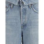 Close-up of Agolde Echo Jeans high waist with belt loops, button, and zipper, showcasing classic design and distinctive tailoring details.
