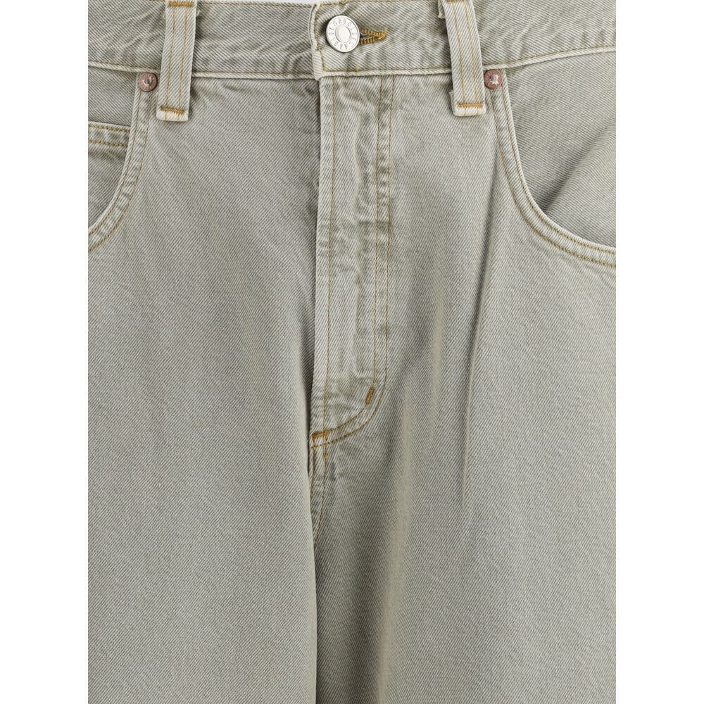 Agolde Gray Cotton Jeans Denim with wide-leg fit, five-pocket design, button and zipper closure, showing front detail.