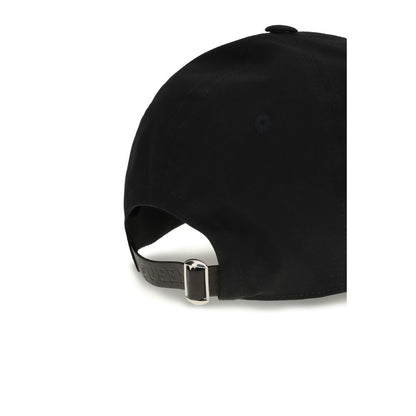 Rear view of Alexander McQueen Black Cotton Cap (Baseball Hat) with an adjustable leather closure, showcasing the elegant design and craftsmanship.