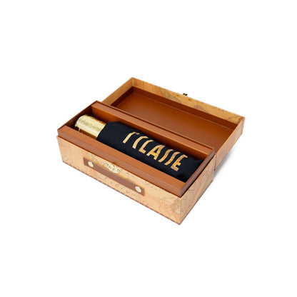 Alviero Martini Prima Classe Black Nylon Umbrella in elegant box with bold 1Classe logo, showcasing high-quality craftsmanship.