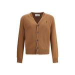 Ami Paris Ami De Coeur Cardigan in brown, featuring front button closure and embroidered logo, made of 97% Kashmir and 3% wool.