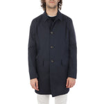 Aquascutum Blue Cotton Jacket for men with front button fastening, side flap pockets, checked undercollar, shown on a model wearing size 48.