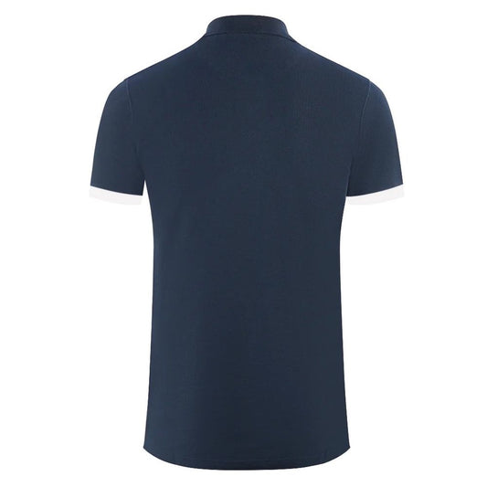 Aquascutum Blue Cotton Polo Shirt with contrasting logo and three buttons, shown from the back view.
