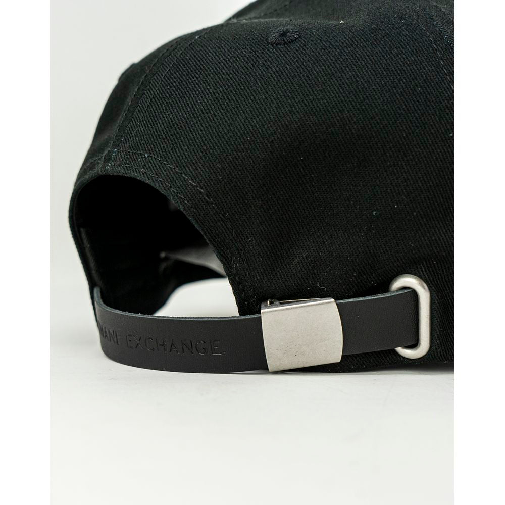 Back view of Armani Exchange Black Cotton Cap (Baseball Hat) showing adjustable strap and logo detail.