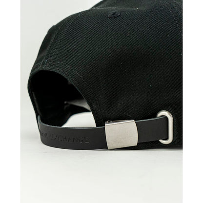 Back view of Armani Exchange Black Cotton Cap (Baseball Hat) showing adjustable strap and logo detail.