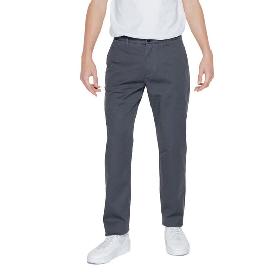 Armani Exchange Black Cotton Casual Pants displayed on model, showcasing regular fit and comfort, perfect for everyday wear.
