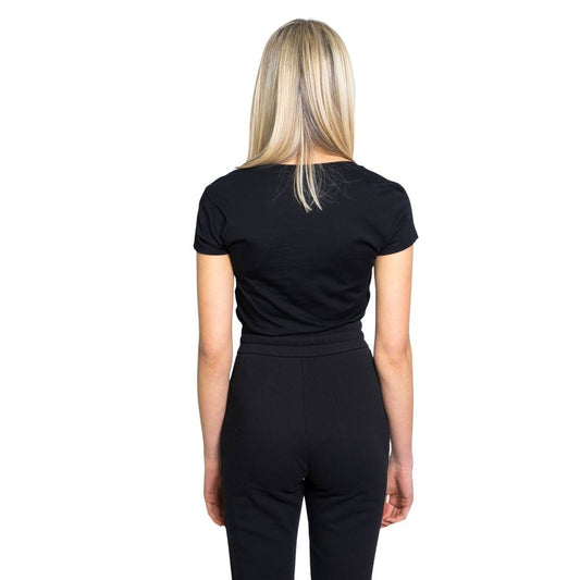 Back view of woman wearing Armani Exchange Black Cotton T-Shirt