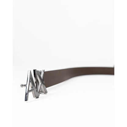 Armani Exchange Black Leather Regular Belt with AX logo buckle, a stylish accessory for men.