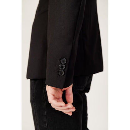 Side view of Armani Exchange Black Polyester Blazer sleeve with button detail.