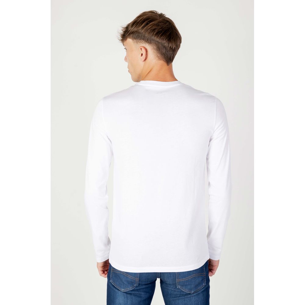 Back view of Armani Exchange White Cotton Long Sleeve shirt for men, showcasing modern fit and casual style.