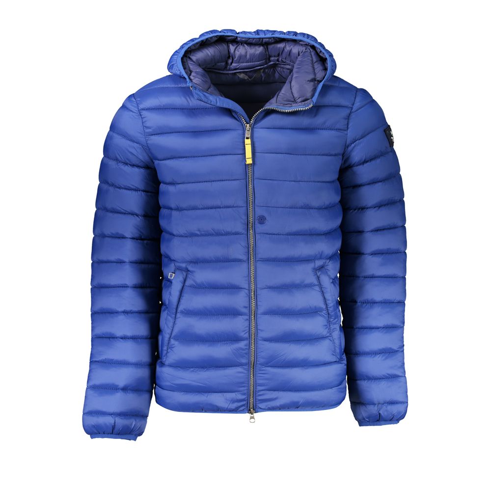 Armata Di Mare Blue Polyamide Men's Jacket with hood, showcasing functionality and style with multiple pockets and zip closure.