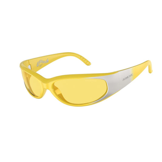 Arnette Yellow Resin Sunglasses with yellow lenses and resin frame, size 62/16/125 mm, unisex design.