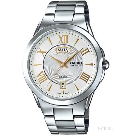 CASIO BESIDE Mod. DAY & DATE - WHITE. GOLD INDEXES WATCHES