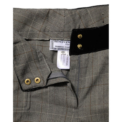 BENCIVENGA Gray Wool Blend Plaid Straight Leg Velvet Waist Pants
