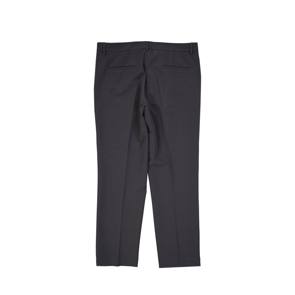 Back view of BLANCA VITA Cropped Trousers with two back pockets, belt loops, and hook closure, made of 12% elastane and 88% polyester.