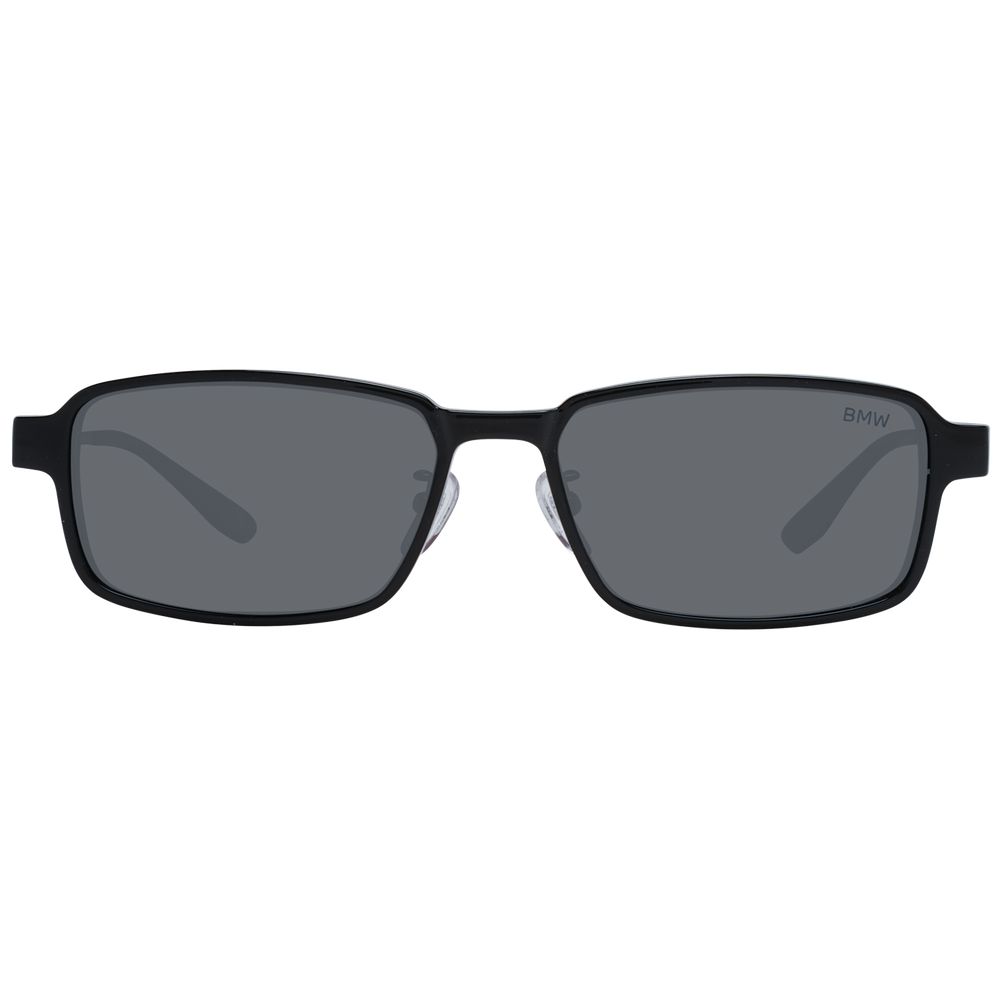 BMW Gray Men Glasses Frame with titanium full-rim design, polarized lenses, rectangle style, 100% UVA & UVB protection, includes branded case.