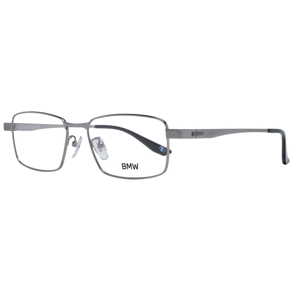 BMW Gray Men Glasses Frame in titanium with full-rim grey rectangle design, polarized lenses, and includes branded case. 100% UVA & UVB protection.