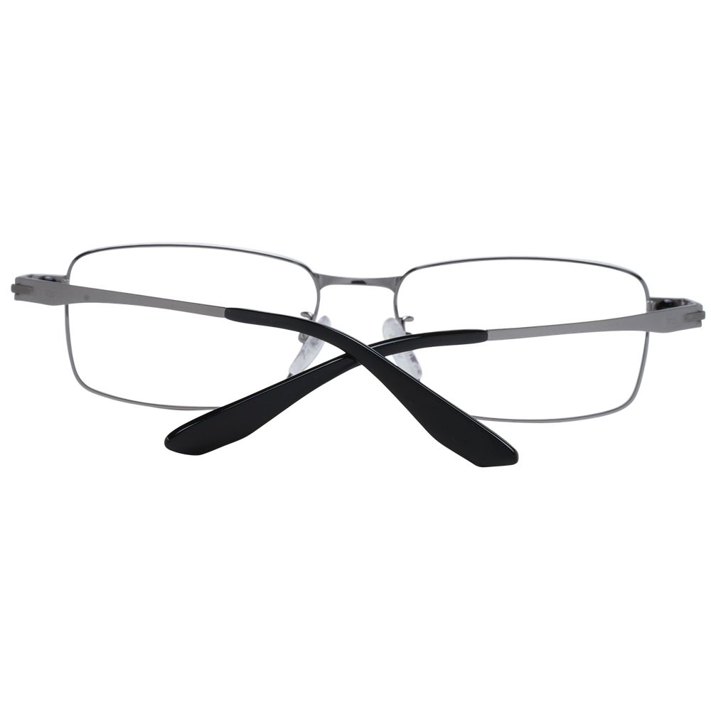 BMW Gray Men Glasses Frame in titanium with polarized lenses, full-rim rectangle style, size 56-17-145, UVA & UVB protection, branded case included.