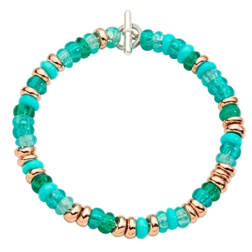 BRACCIALI DODO MOD. DBC2004RONDEVERAGL. bracelet with teal and gold beads