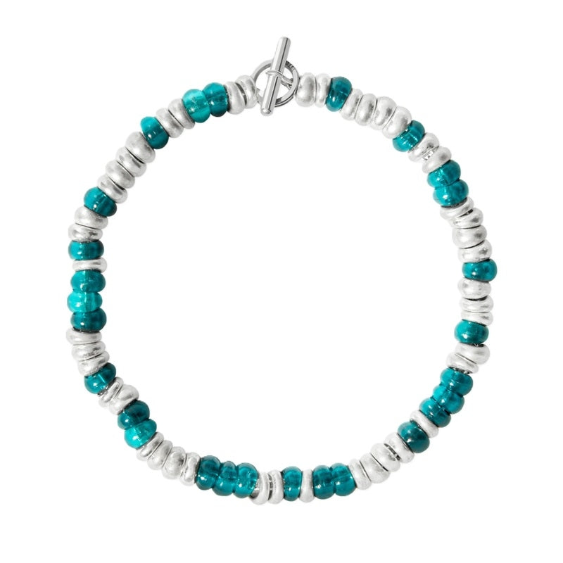 BRACCIALI DODO MOD. DBC2004RONDEVP0AGXL beaded bracelet with turquoise and silver beads.