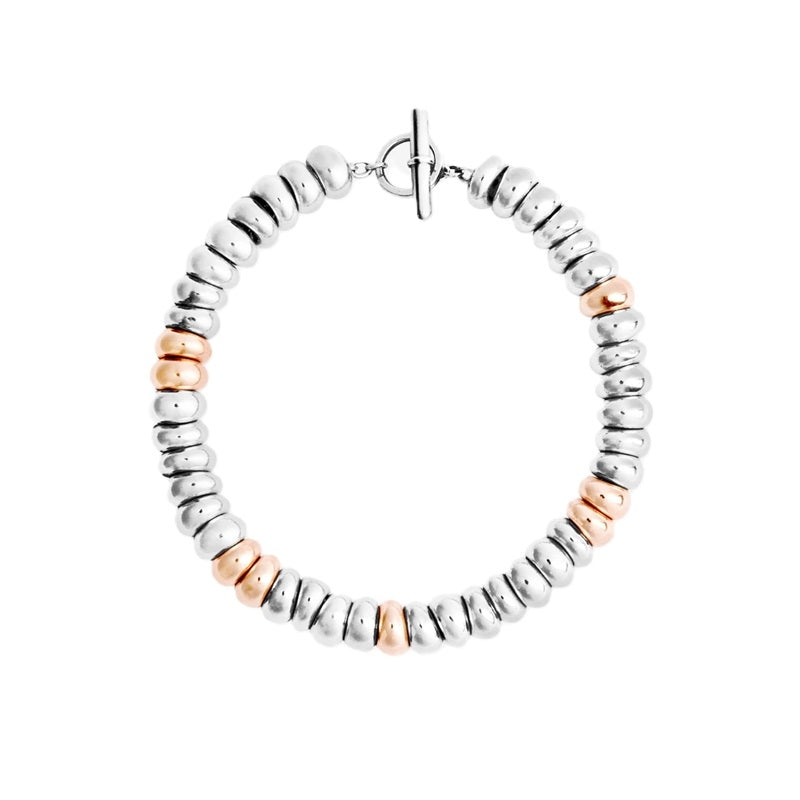 BRACCIALI DODO MOD. DBC4002RONDE00RAGS bracelet with silver and rose gold beads on a white background