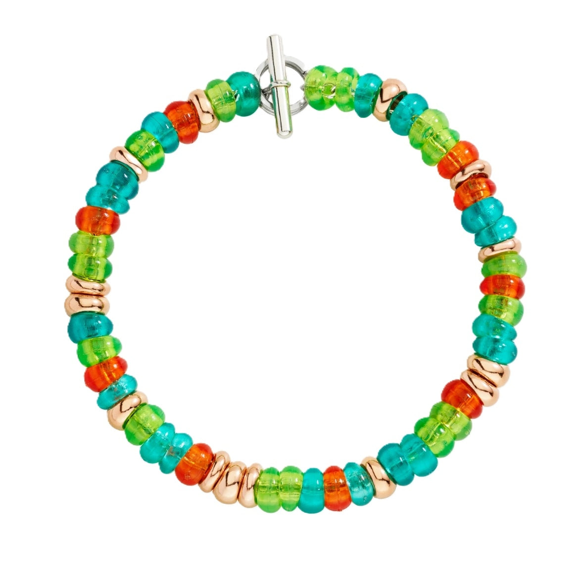 Colorful beaded bracelet with green, blue, and red beads and silver clasp, BRACCIALI DODO MOD. DBC5003RONDEVERAGS fashion accessory.
