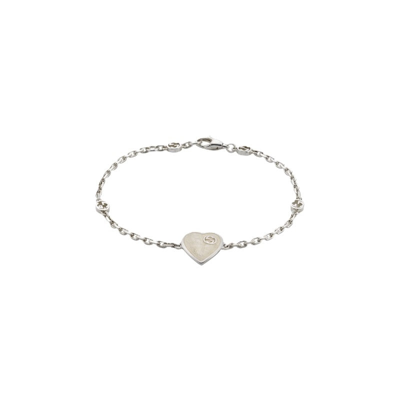 Silver bracelet with heart charm, BRACCIALI GUCCI MOD. YBA645546003, delicate chain, signature Gucci design