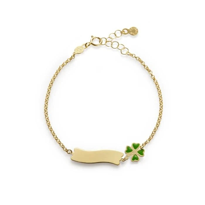 BRACCIALI LE BEBE MOD. PMG027_B gold bracelet with green clover charm