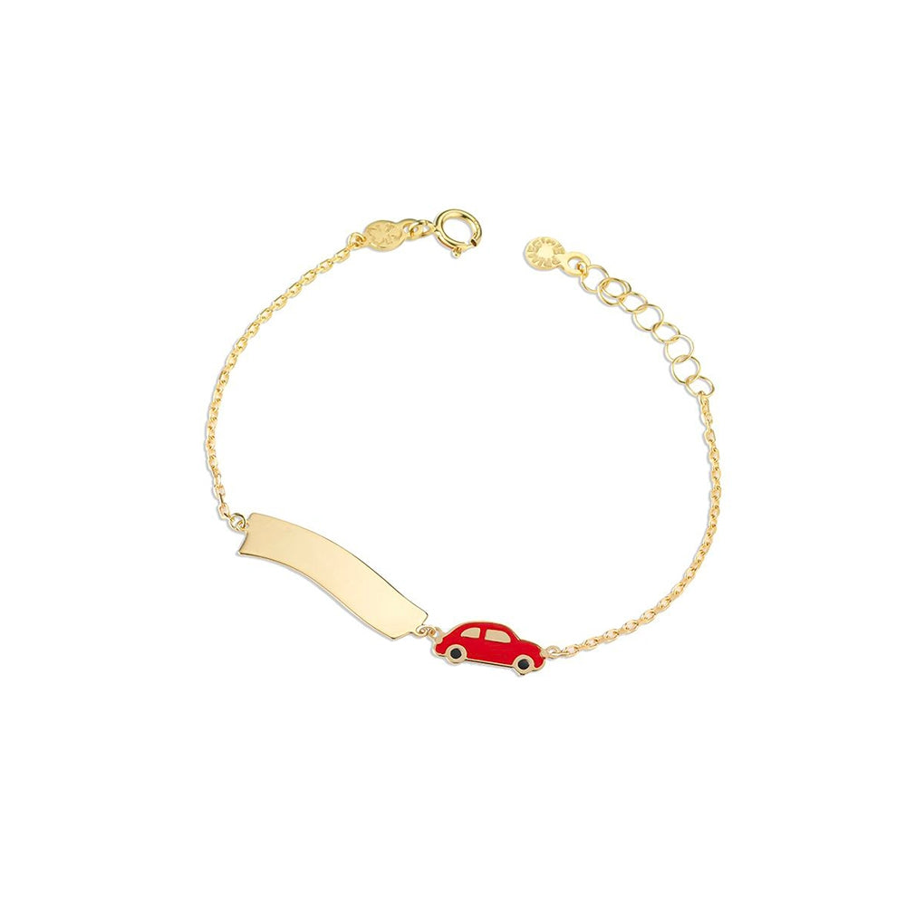 BRACCIALI LE BEBE MOD. PMG141 gold bracelet with red car charm, elegant design for children or gifts.