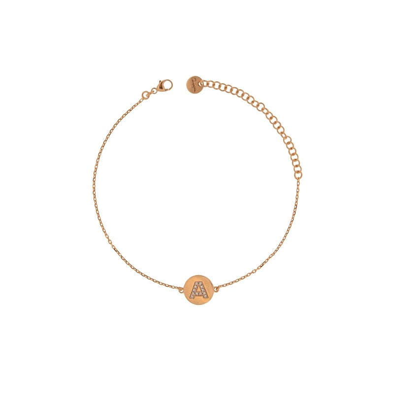 BRACCIALI RUE DES MILLE MOD. BRZ-PAST. gold bracelet with initial charm and delicate chain design