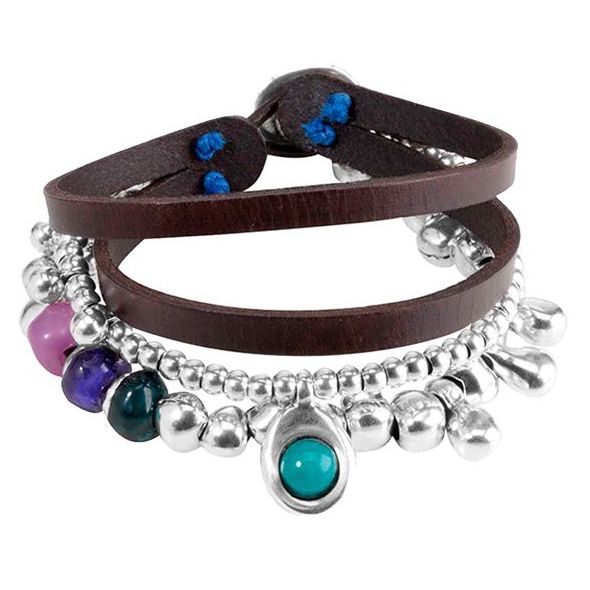 BRACCIALI UNO DE 50 MOD. UD_PUL0845MARMTL0M bracelet with multicolored beads and leather strap, stylish and elegant design.