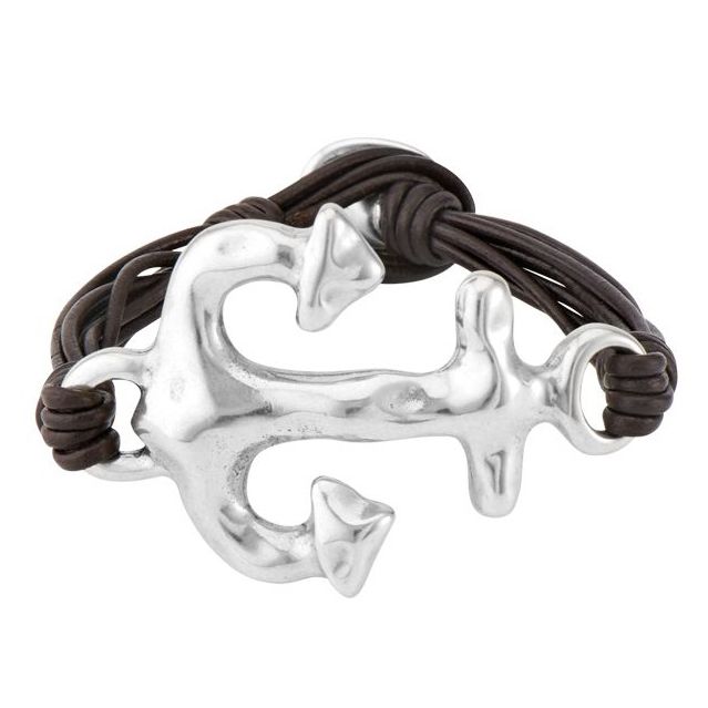 BRACCIALI UNO DE 50 MOD. UD_PUL1825MARMTL0M featuring a silver anchor design on a brown leather band for stylish accessory.