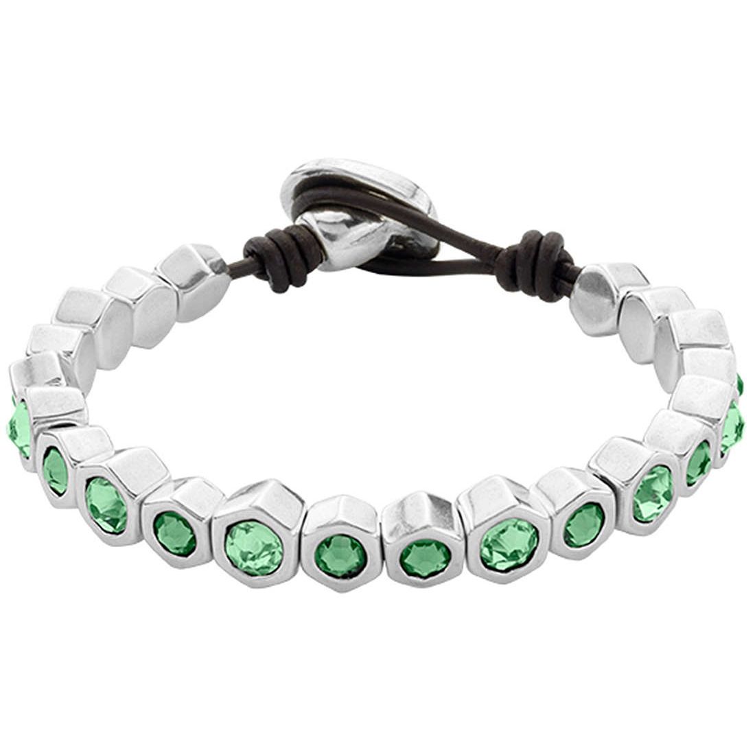 BRACCIALI UNO DE 50 MOD. UD_PUL1869VRDMTL0M silver bracelet with hexagonal design and green gemstones