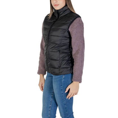 B.Young Black Nylon Sleeveless Jacket in quilted design for women, providing style and comfort for transitional seasons, side view.