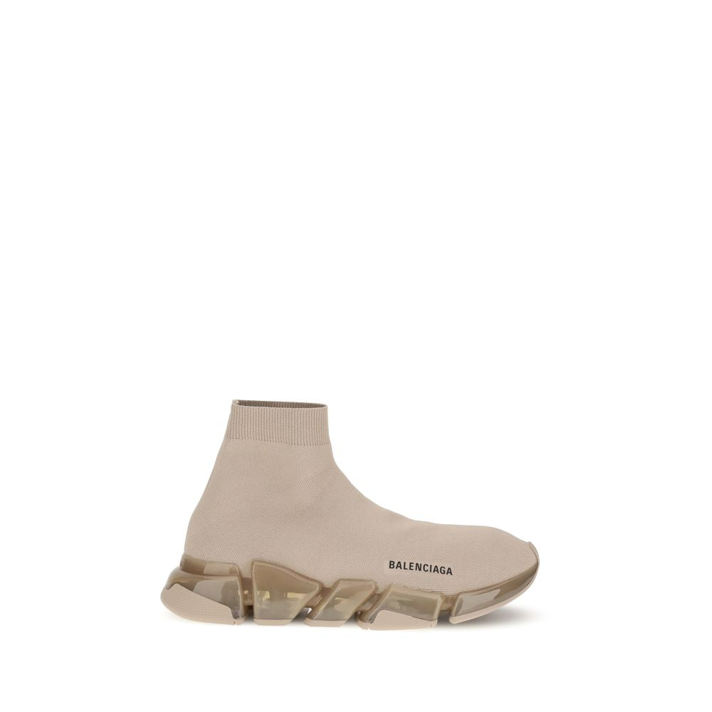 Balenciaga Beige Polyester Athletic Sneakers with sock style design and textured sole for comfort and stability.