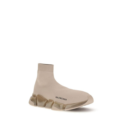 Balenciaga Beige Polyester Athletic Sneakers with sock style and geometric sole for comfort and style.