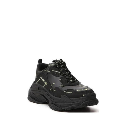 Balenciaga Black Calfskin Chunky Sneakers with logo detail, front lace-up closure, rubber sole, and round toe design for men.