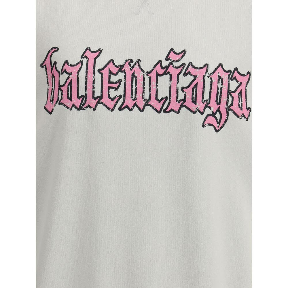 Close-up of Balenciaga Multicolor Cotton Sweatshirt with pink logo print on the front, showcasing urban and contemporary style.