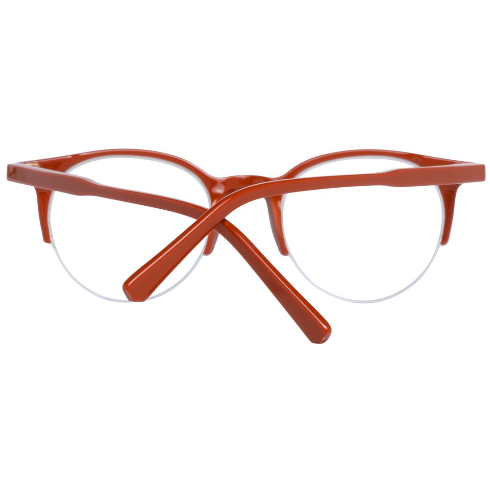 Bally Brown Unisex Glasses Frame in brown plastic, half-rim round style with demo lenses and 47-20-145 size dimensions.