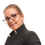 Woman wearing Bally Brown Women Glasses Frame with acetate full-rim and square style.