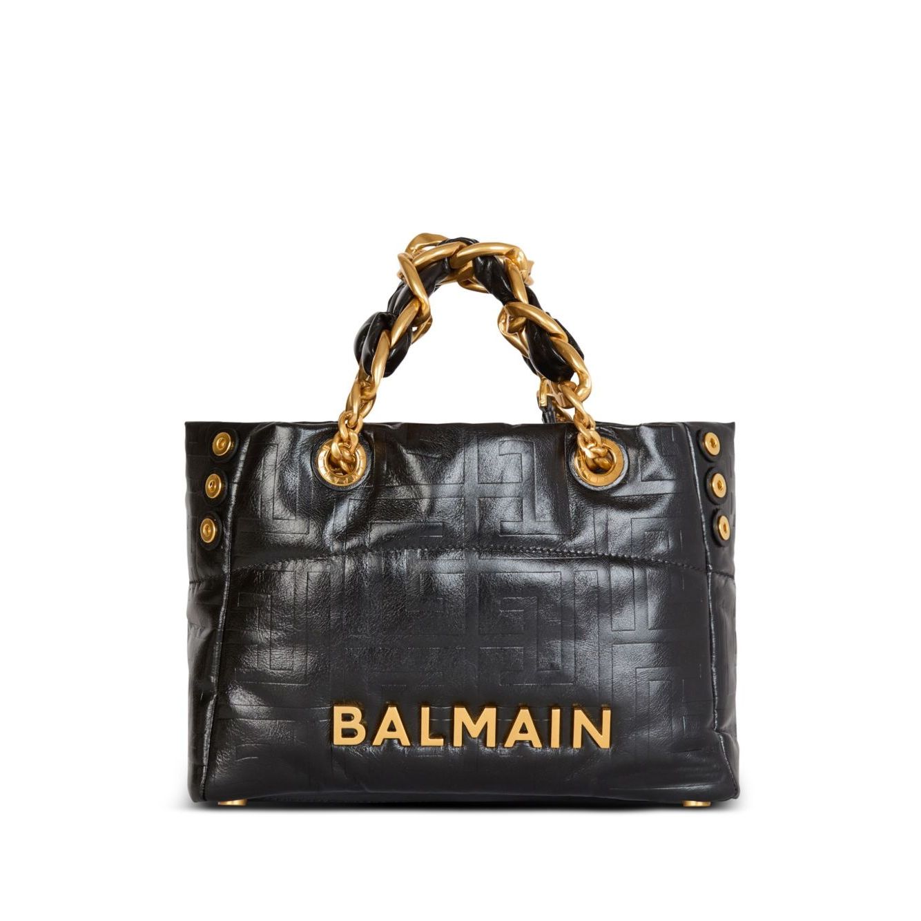 Balmain 1945 Soft PB-monogrammed crinkled small leather tote bag