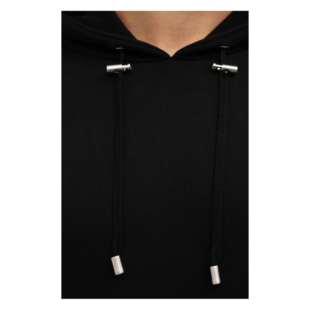 Balmain Black Cotton Sweater with drawstring hood and side logo print