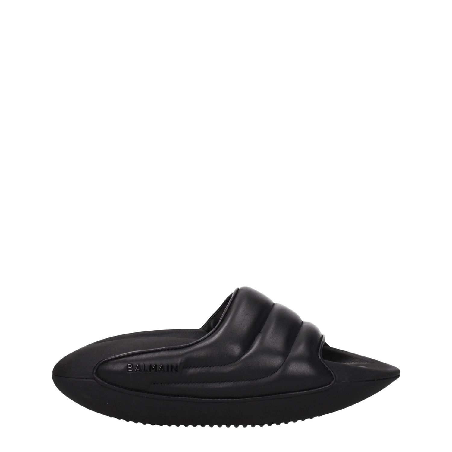 Balmain Black Leather Slippers