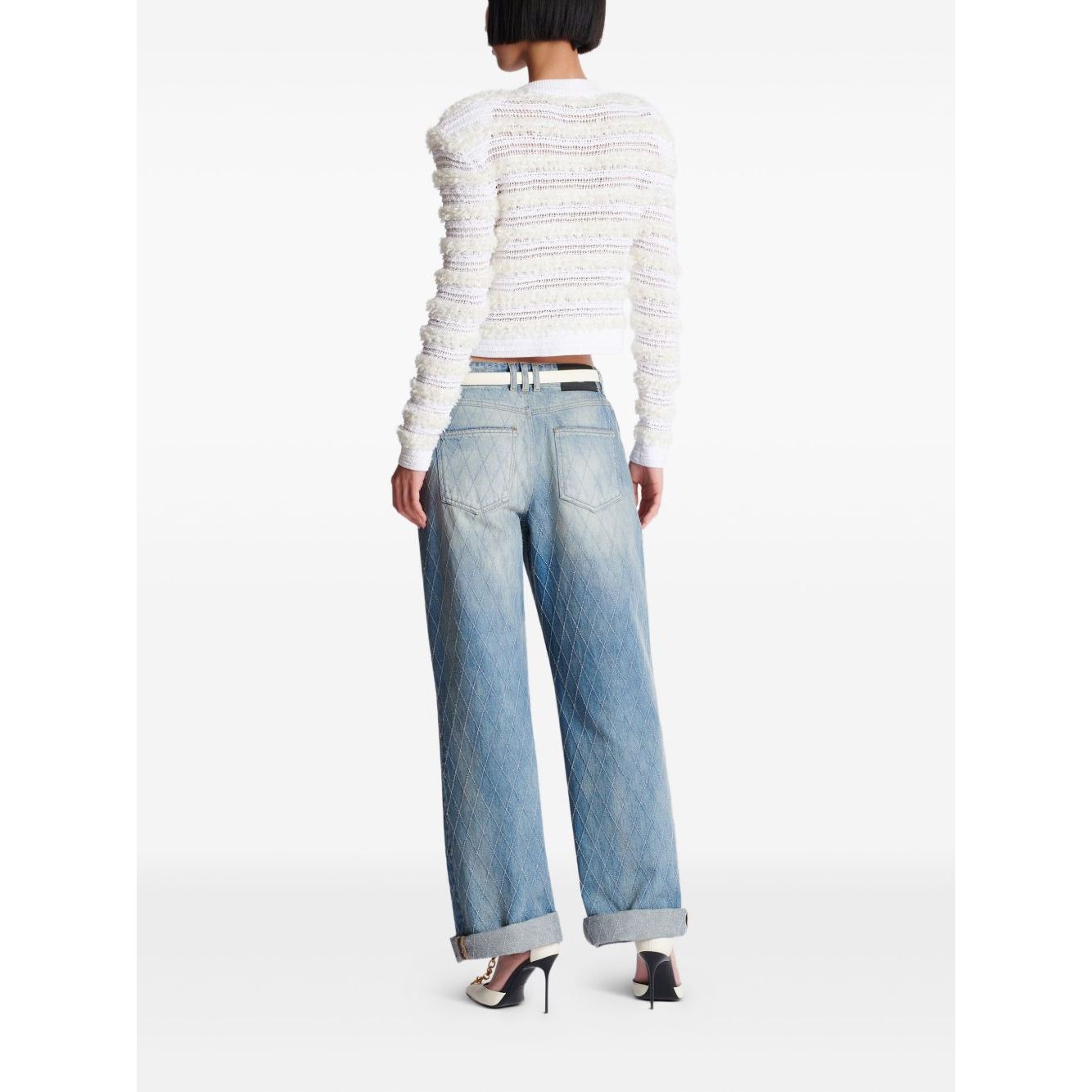 Balmain Long-sleeved tweed-effect knit cardigan