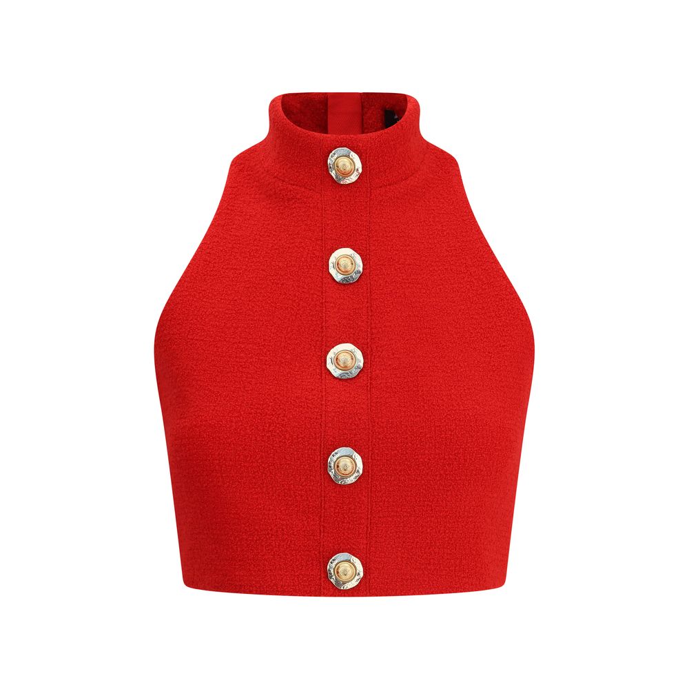 Balmain Red Fleece Wool Top