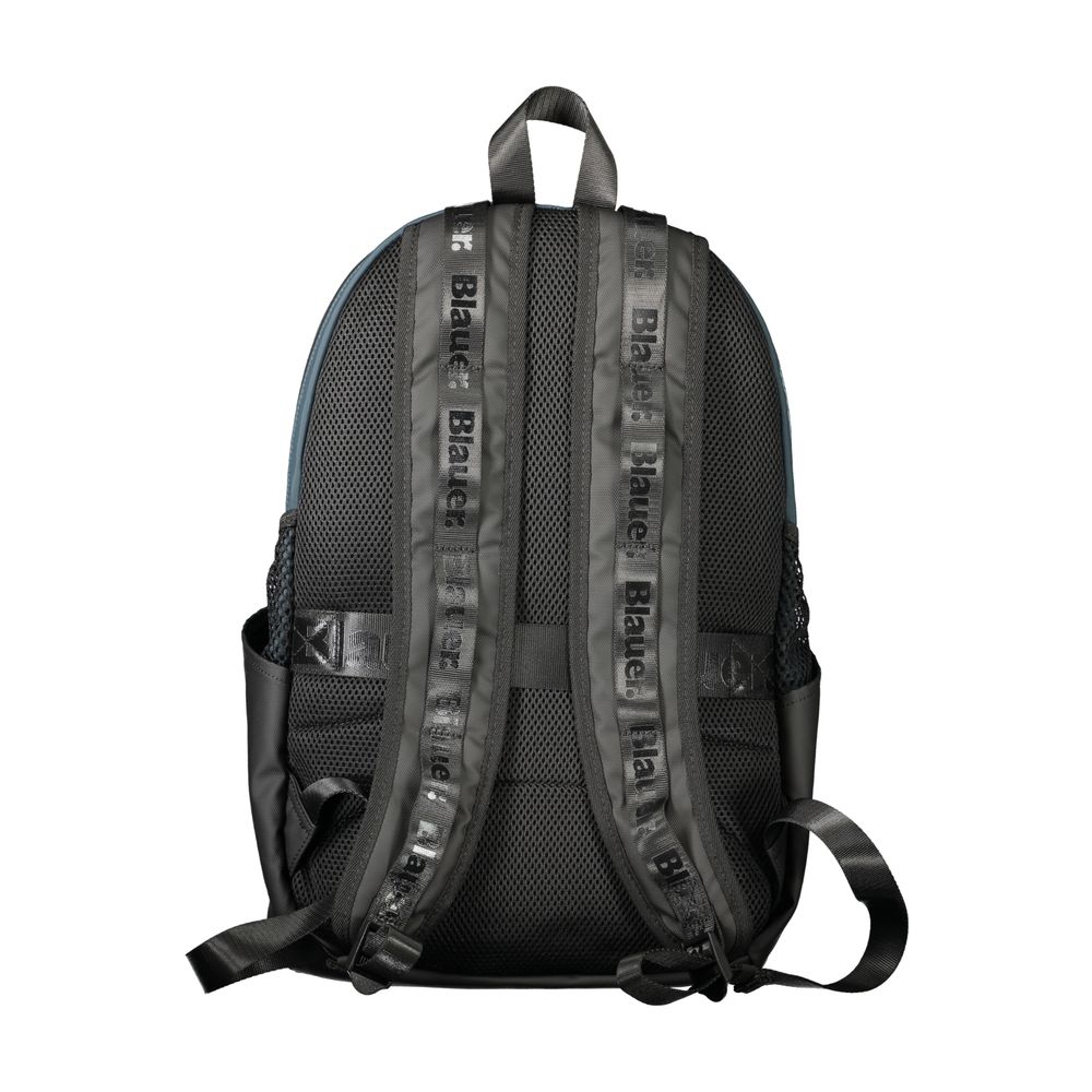 Blauer Green Polyester Backpack with adjustable straps, logo detail, and multiple pockets for storage, back view shown.